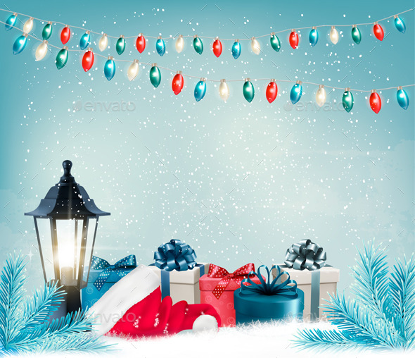 GraphicRiver Christmas Background with a Lantern and Presents 9840386 GraphicRiver Christmas Background with a Lantern and Presents 9840386