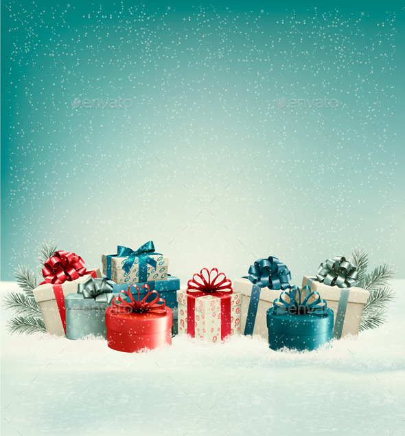 GraphicRiver Christmas Gift Boxes in Snow 9840408 GraphicRiver Christmas Gift Boxes in Snow 9840408