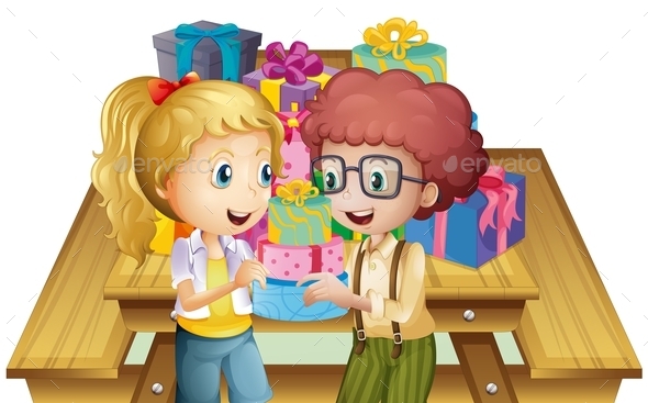 GraphicRiver Two Kids Near the Table with Many Gifts 9842945 GraphicRiver Two Kids Near the Table with Many Gifts 9842945