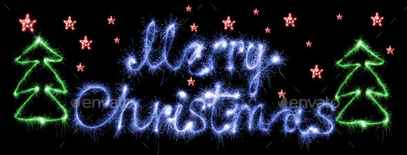 Merry christmas made of sparkles on black