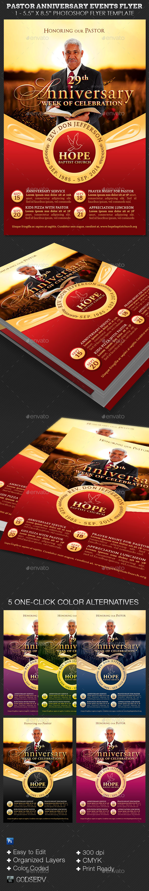 Pastor Anniversary Events Flyer Template - Church Flyers
