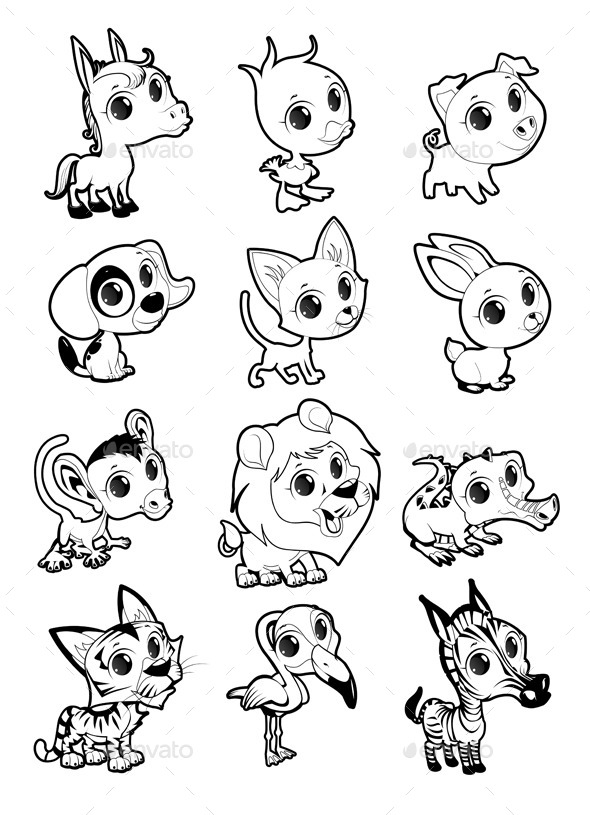 GraphicRiver Farm and Wild Animals in Black and White 9850891 GraphicRiver Farm and Wild Animals in Black and White 9850891