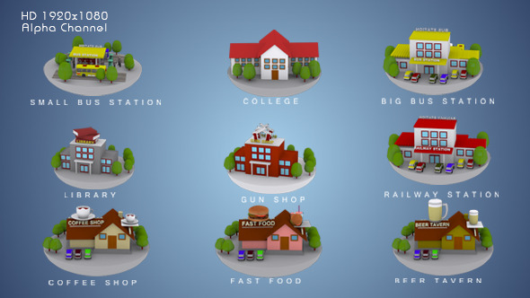 3D Animated Building Icon Pack 3 3D Animated Building Icon Pack 3