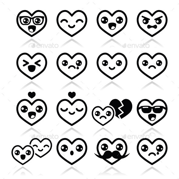 GraphicRiver Kawaii Hearts Valentine s Day Icons 9854466 GraphicRiver Kawaii Hearts Valentine s Day Icons 9854466