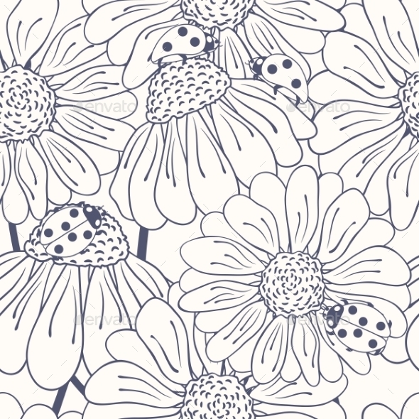 GraphicRiver Ladybug and Daisy Outline Seamless Pattern 9854990 GraphicRiver Ladybug and Daisy Outline Seamless Pattern 9854990