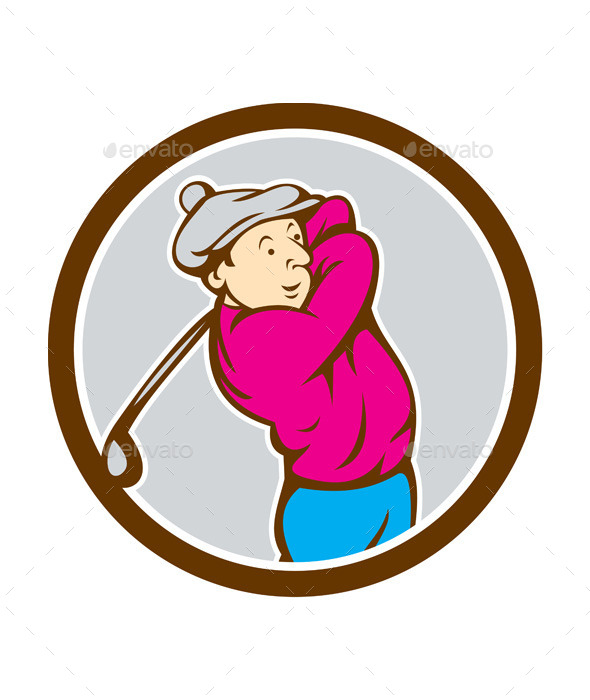 GraphicRiver Golfer Swinging Club Circle Cartoon 9855826 GraphicRiver Golfer Swinging Club Circle Cartoon 9855826