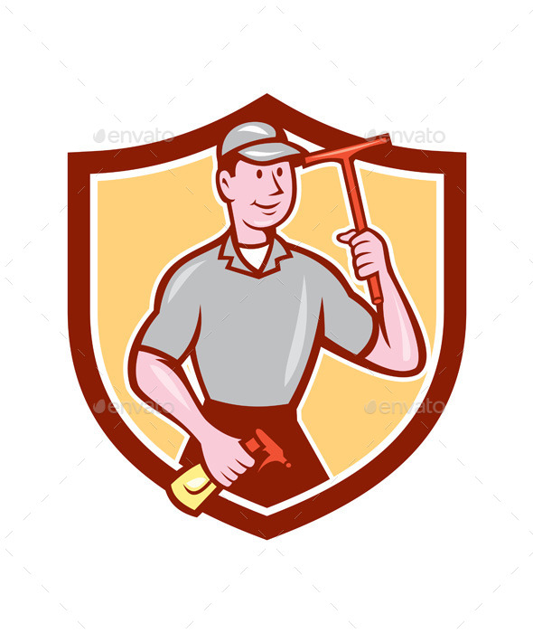 GraphicRiver Window Washer Cleaner Squeegee Shield Cartoon 9855857 GraphicRiver Window Washer Cleaner Squeegee Shield Cartoon 9855857