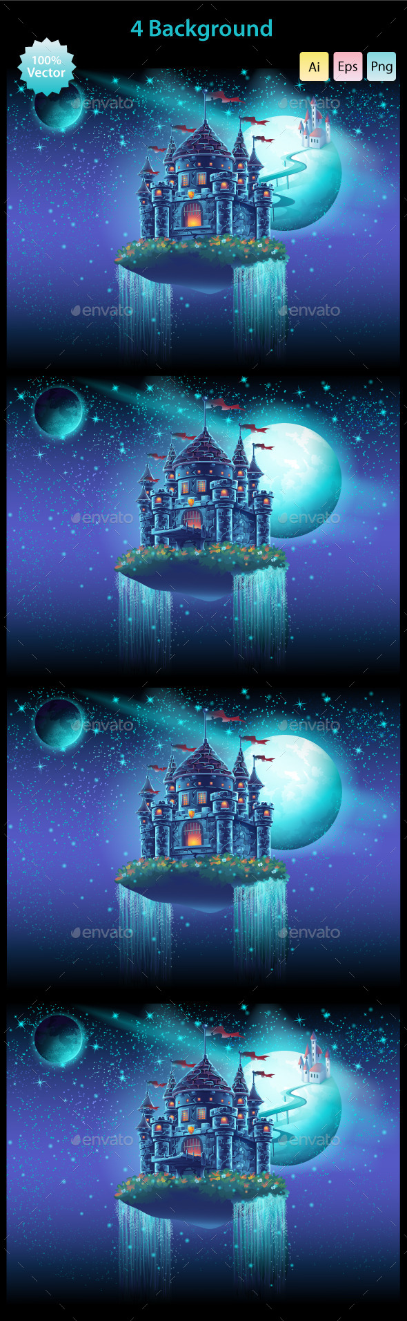 Space Castle with a Waterfall on the Background Space Castle with a Waterfall on the Background