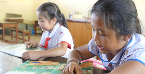 Little Girls Students Reading Little Girls Students Reading