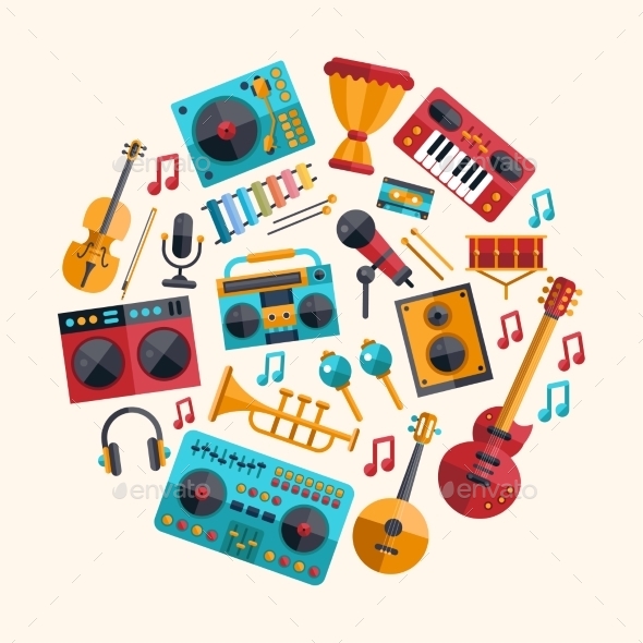 flat musical instrument icons
