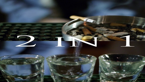 A Lit Cigarette & Pouring A Drink To Shot Glasses A Lit Cigarette & Pouring A Drink To Shot Glasses