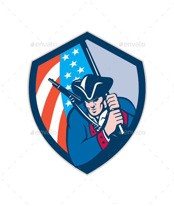 American Patriot Holding Brandish Flag Shield