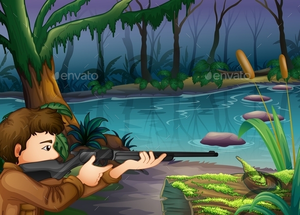 GraphicRiver A Hunter Near the River 9868831 GraphicRiver A Hunter Near the River 9868831