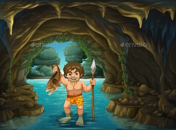 GraphicRiver Caveman and Fish 9869246 GraphicRiver Caveman and Fish 9869246