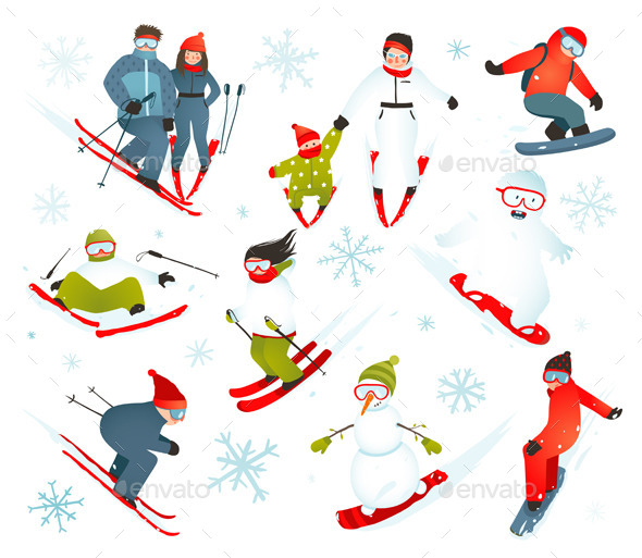 GraphicRiver Skier Snowboarder Snowflakes Winter Sport Set 9873238 GraphicRiver Skier Snowboarder Snowflakes Winter Sport Set 9873238