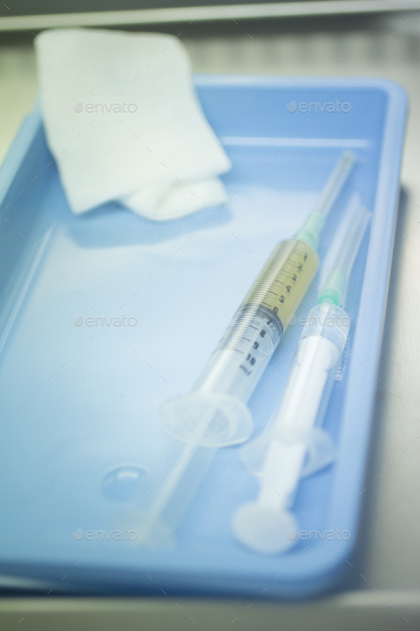 Medical laboratory syringe sterile swab tray