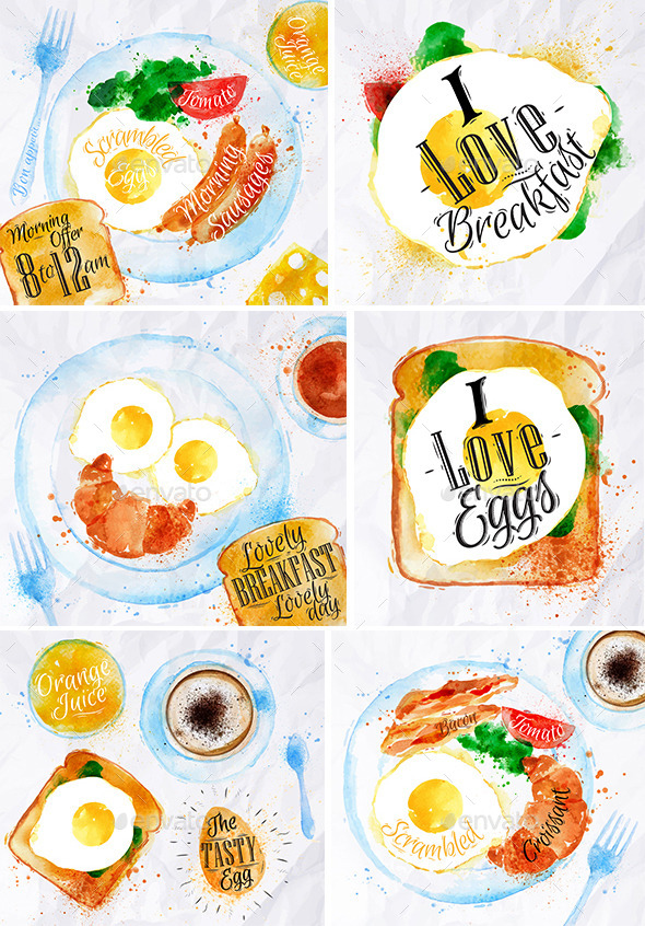 GraphicRiver Breakfast Watercolor 9865865 GraphicRiver Breakfast Watercolor 9865865