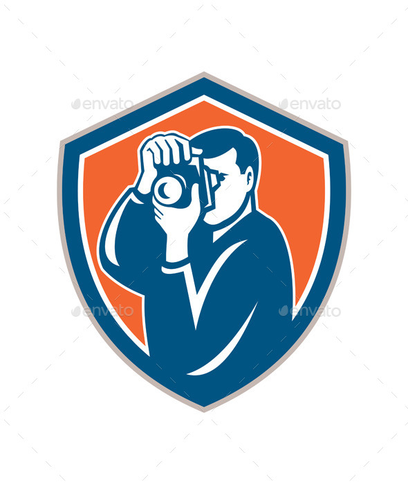 GraphicRiver Photographer Aiming Camera Retro Shield 9877281 GraphicRiver Photographer Aiming Camera Retro Shield 9877281