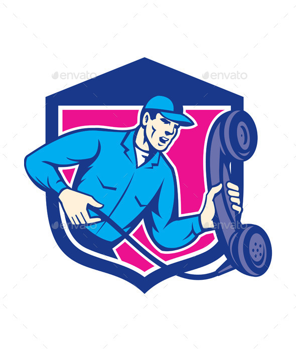 GraphicRiver Telephone Repairman Holding Phone Shield Retro 9877301 GraphicRiver Telephone Repairman Holding Phone Shield Retro 9877301