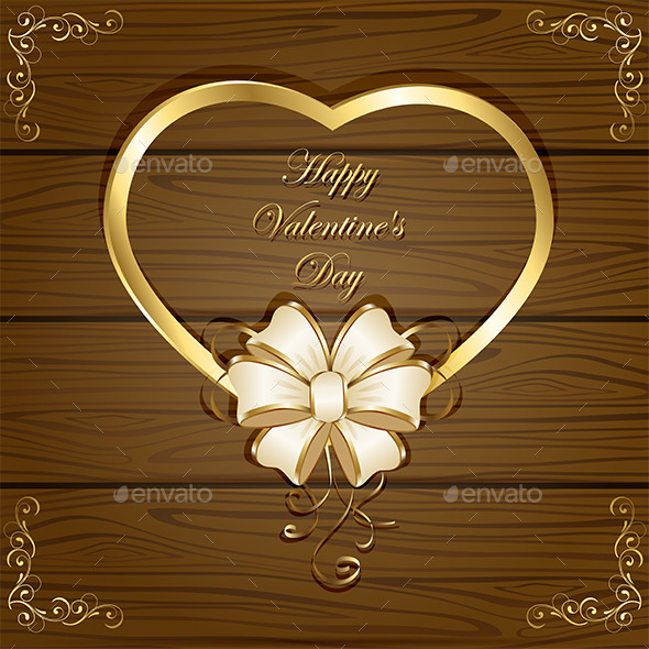 Heart and Bow on Wooden Background