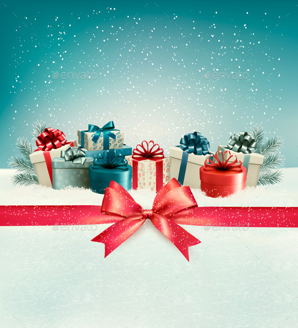 GraphicRiver Christmas Background with a Bow and Presents 9894430 GraphicRiver Christmas Background with a Bow and Presents 9894430