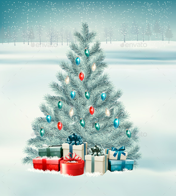 Christmas Tree with Presents Background (New Year)