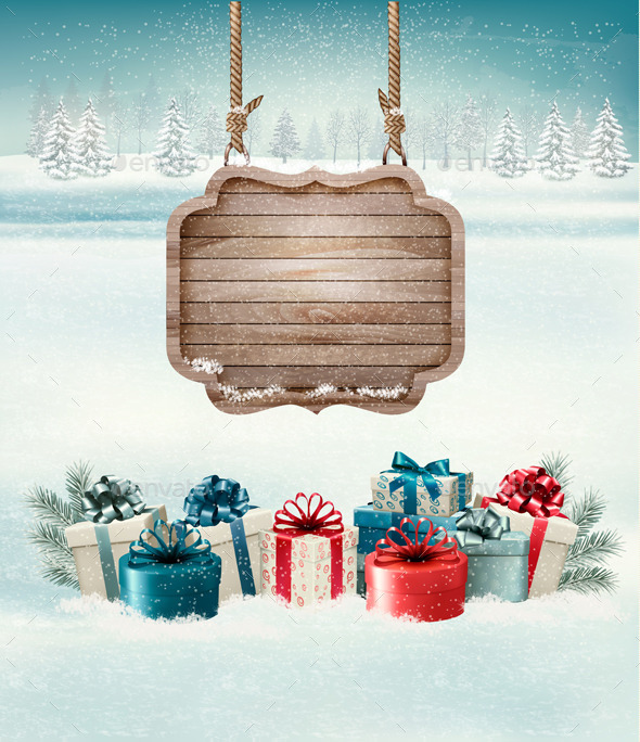 Christmas Background with a Retro Wooden Sign (Christmas)