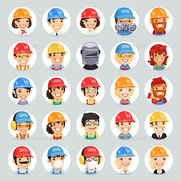 GraphicRiver Builders Cartoon Characters Icons Set 9879157 GraphicRiver Builders Cartoon Characters Icons Set 9879157