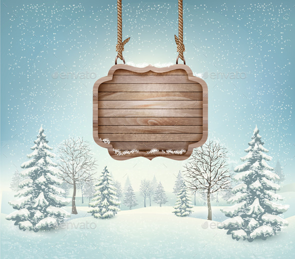 GraphicRiver Winter Landscape with a Wooden Sign 9894583 GraphicRiver Winter Landscape with a Wooden Sign 9894583