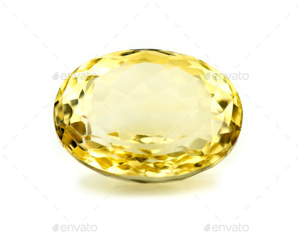 Beautiful natural yellow citrine gemstone isolated on white (Misc) Photo Download