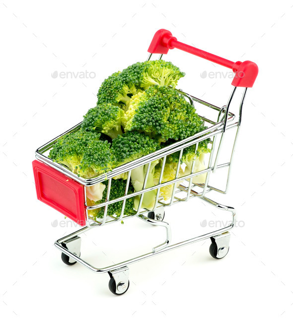 Broccoli florets in shopping cart (Misc) Photo Download