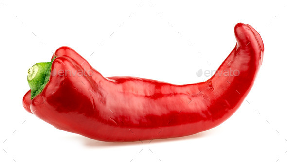 Side macro shot of red bullhorn chili pepper isolated on white (Misc) Photo Download