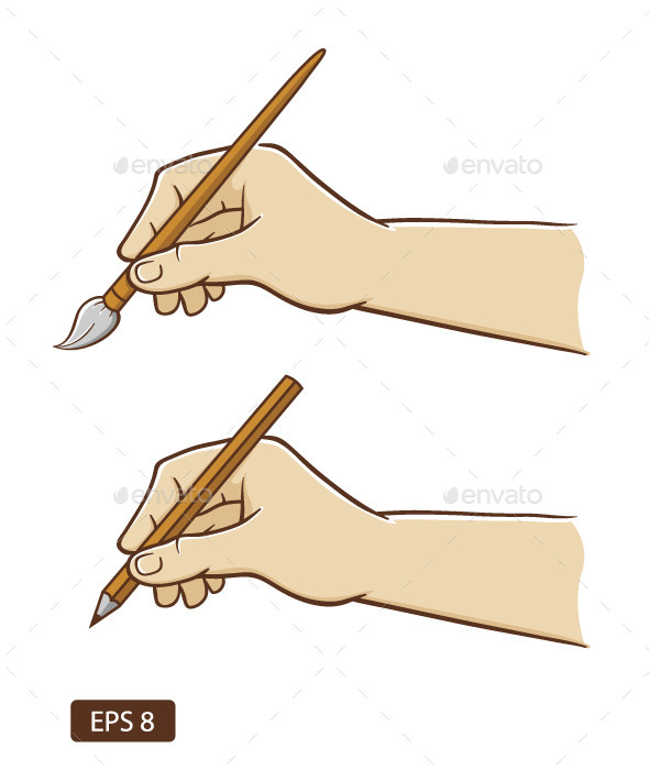 Hand Holding Pencil and Paint Brush Hand Holding Pencil and Paint Brush