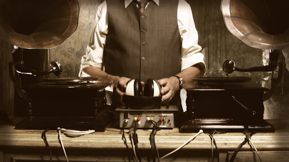 Stylish Old Man Mixing Records Gramophone 4 Stylish Old Man Mixing Records Gramophone 4