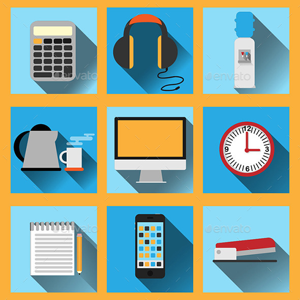 GraphicRiver Set of 9 Vector Office Icons 9900455 GraphicRiver Set of 9 Vector Office Icons 9900455