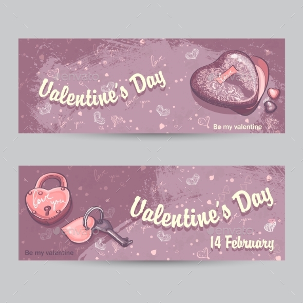 Set of Horizontal Greeting Cards for Valentine s Day Set of Horizontal Greeting Cards for Valentine s Day