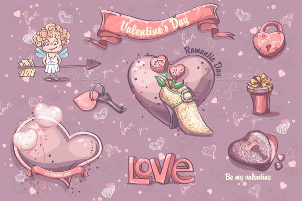 GraphicRiver Set of Festive Elements for Valentine s Day 9900678 GraphicRiver Set of Festive Elements for Valentine s Day 9900678