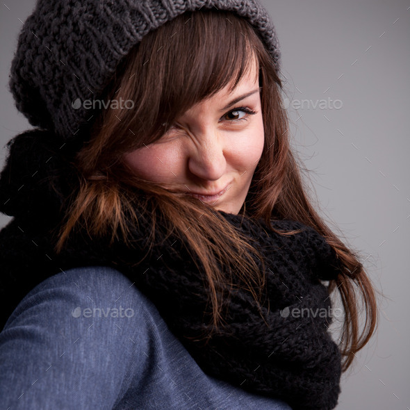 winter dressed pretty woman smiling