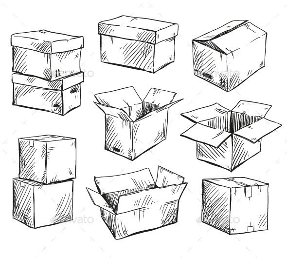 GraphicRiver Set of Doodle Cardboard Boxes 9905729 GraphicRiver Set of Doodle Cardboard Boxes 9905729