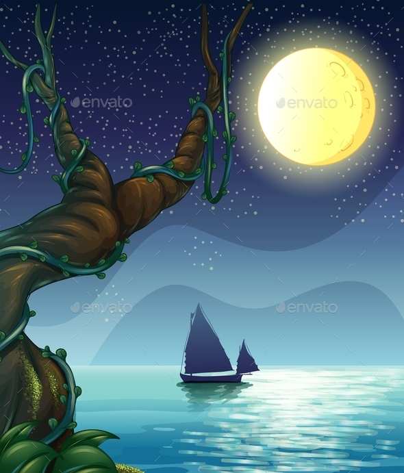 GraphicRiver Boat Sailing in the Middle of the Night 9907000 GraphicRiver Boat Sailing in the Middle of the Night 9907000