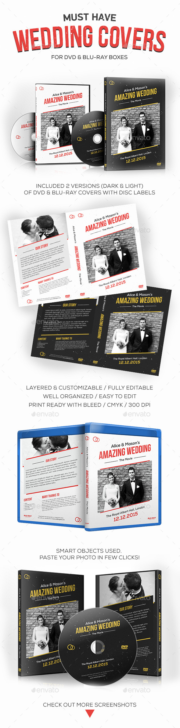 Wedding DVD Blu-ray Covers with Disc Labels Wedding DVD Blu-ray Covers with Disc Labels
