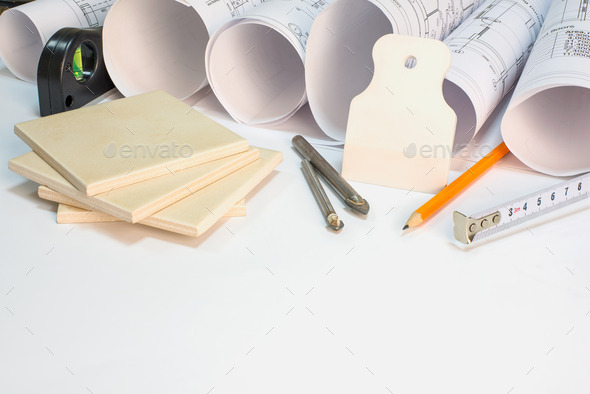 Drawing rolls, construction tools and materials composition (Misc) Photo Download