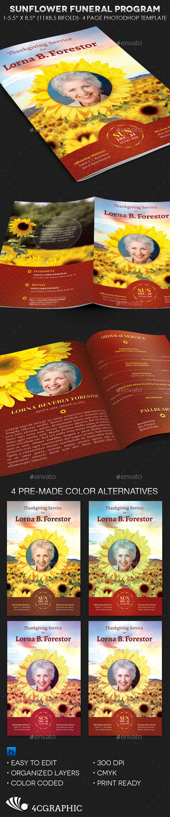 Sunflower Funeral Program Template