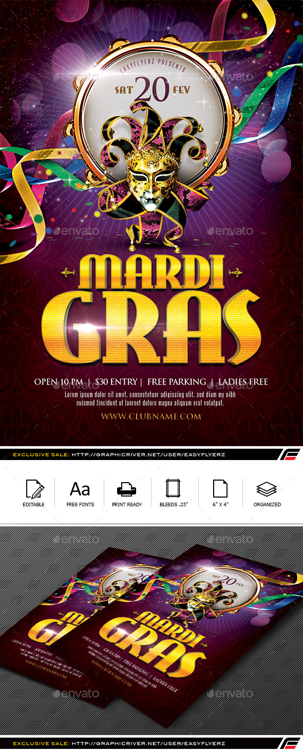 GraphicRiver Mardi Gras Flyer Template 9919101 GraphicRiver Mardi Gras Flyer Template 9919101