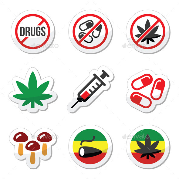 GraphicRiver Drugs addiction marijuana syringe colorful labe 9923898 GraphicRiver Drugs addiction marijuana syringe colorful labe 9923898