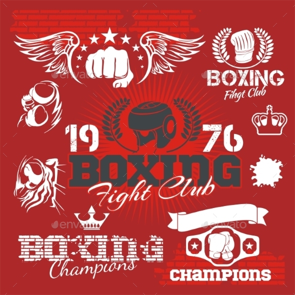 Boxing Labels and Icons Set Boxing Labels and Icons Set