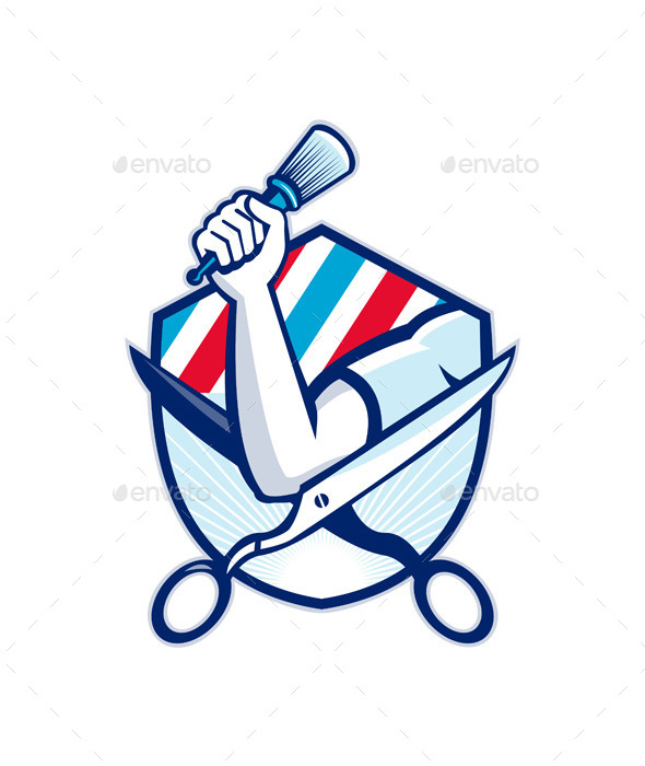 GraphicRiver Barber Hand Holding Brush Shield 9929086 GraphicRiver Barber Hand Holding Brush Shield 9929086