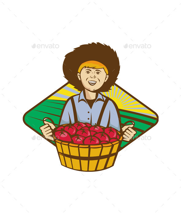 GraphicRiver Farmer Boy Straw Hat Tomato Harvest 9929226 GraphicRiver Farmer Boy Straw Hat Tomato Harvest 9929226