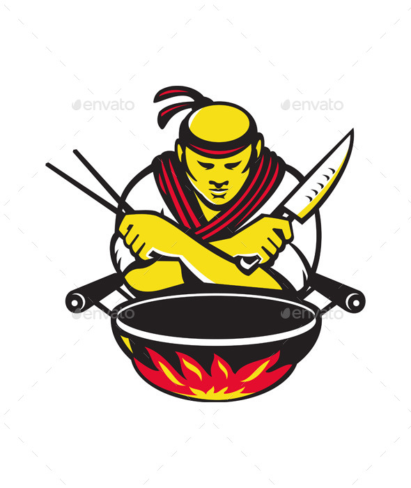 GraphicRiver Japanese Cook with Knife Wok 9936014 GraphicRiver Japanese Cook with Knife Wok 9936014