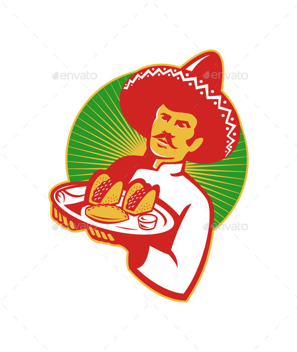 GraphicRiver Retro Mexican Chef Serving Food 9936017 GraphicRiver Retro Mexican Chef Serving Food 9936017